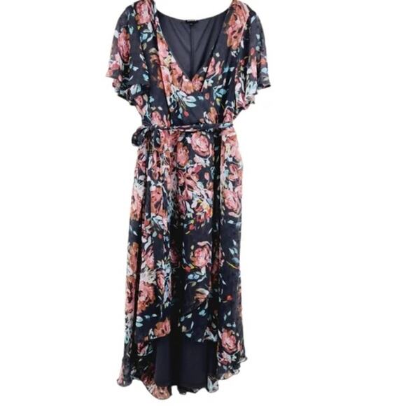 TORRID supplice  FAUX WRAP midi DRESS SWISS DOT FLORAL DARK GREY‎ plus size 4 - Picture 7 of 15
